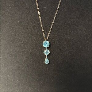 Blue Topaz Triple-Stone Pendant Necklace - Round Princess Pear Cut